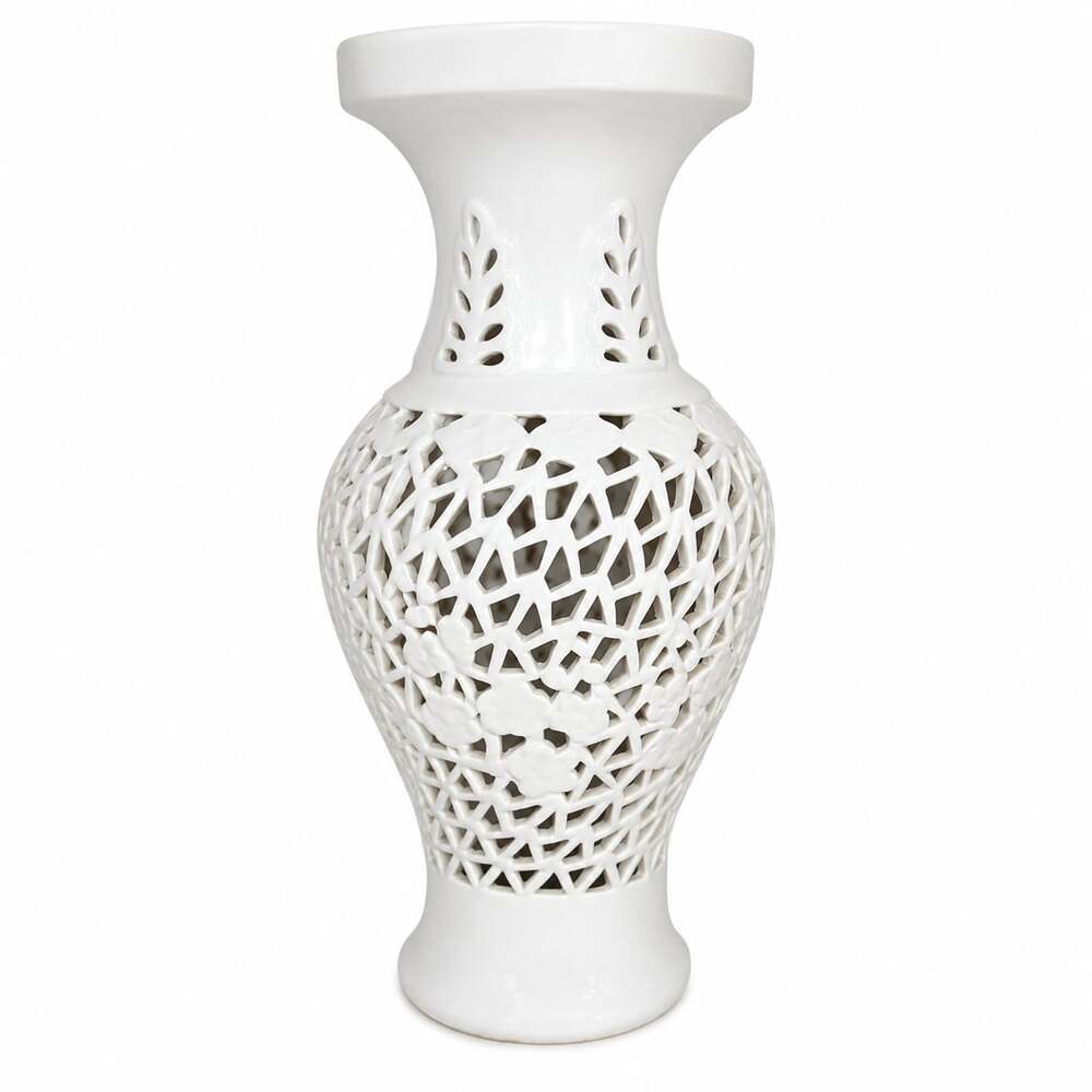 Chinese Blanc de Chine Reticulated Porcelain Vase with Prunus Blossom Detail